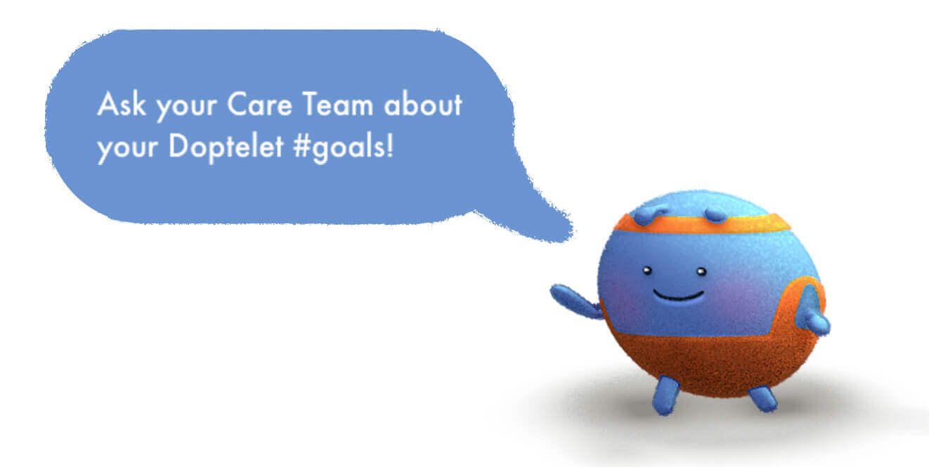 Doptelet Platelet Character Speech Bubble - Ask Your Care Team About Your Doptelet #Goals!