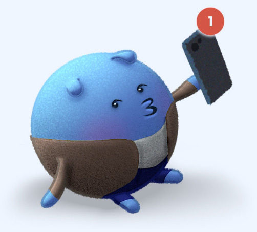 Doptelet platelet character holding smartphone