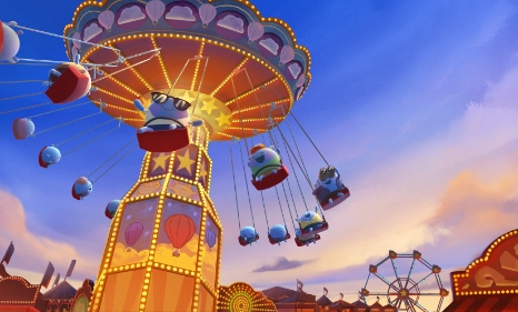 Doptelet platelet characters on amusement park swing ride