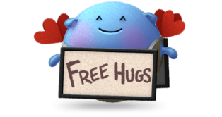 Doptelet Platelet Character Holding 'Free Hugs' Sign