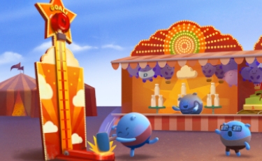 Doptelet characters playing games in carnival setting